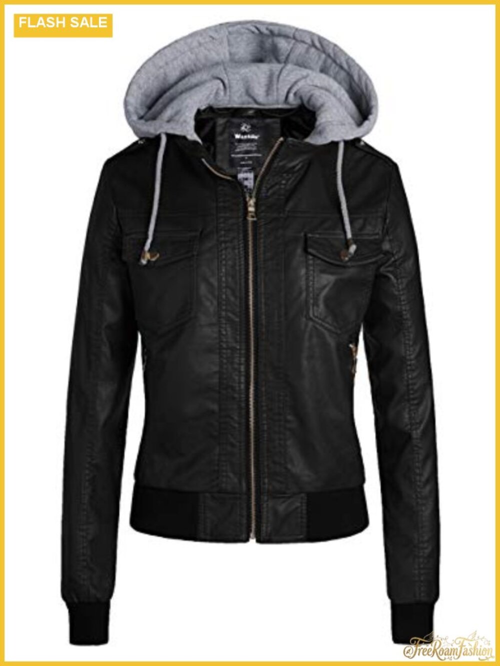 Faux Leather Moto Biker Bomber Jacket Hooded Quilted Women